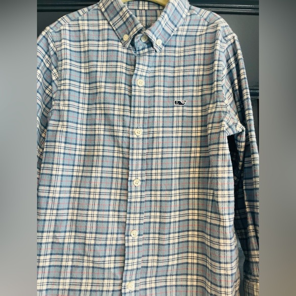 NWT Vineyard Vines Boys Cotton Flannel Buttondown Shirt Blue White Pink Sz 5 - Picture 3 of 6